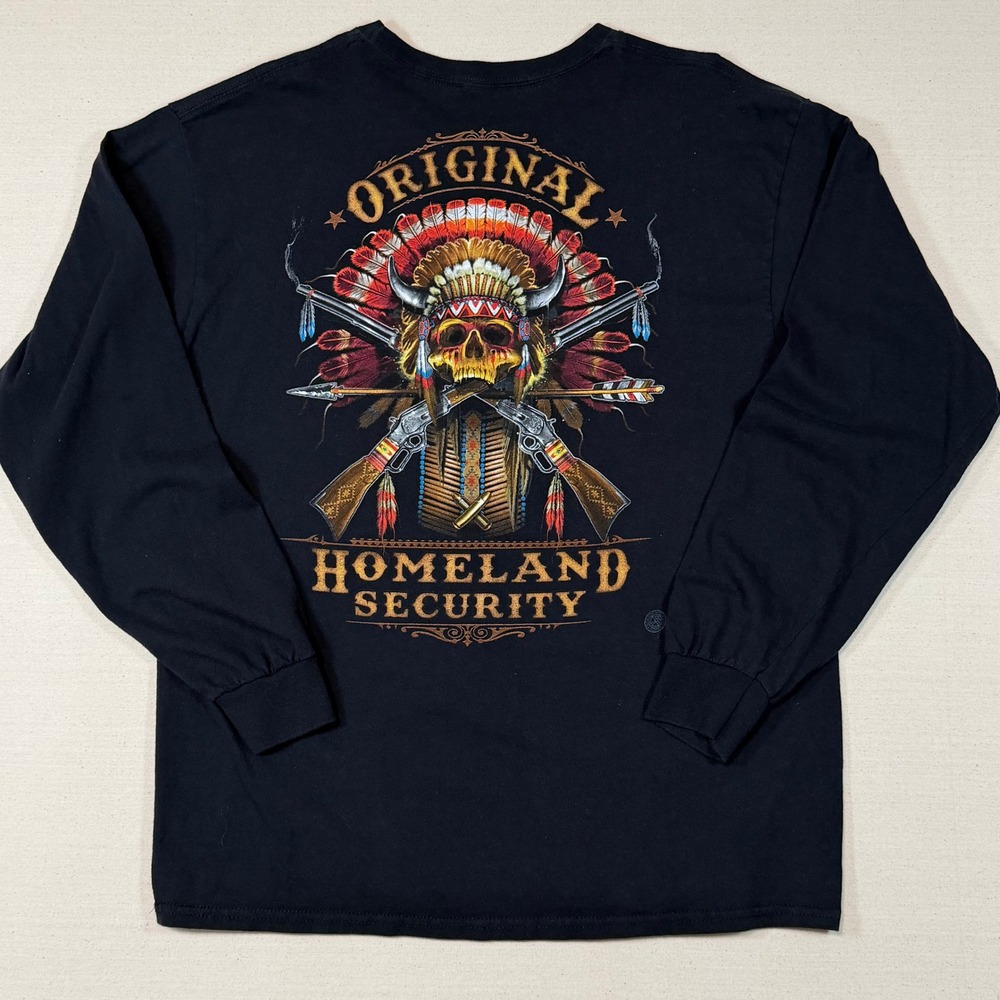 Original Homeland Security Native American Skull Long Sleeve T-Shirt Large
